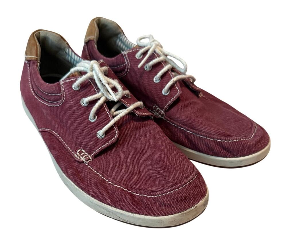Clarks Norwin Vibe Mens 13 Burgundy Canvas Derby Boat Shoes Sneakers Red Maroon